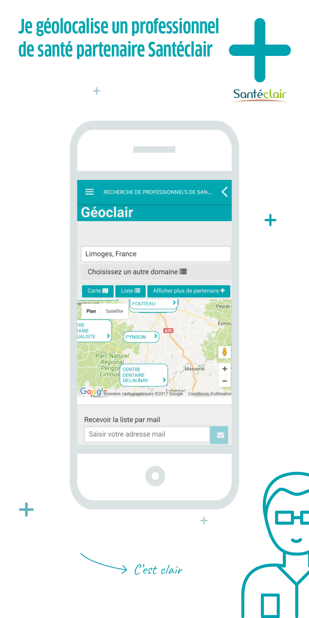 Géolocalisation de professionel de santé partenaire Santéclair
